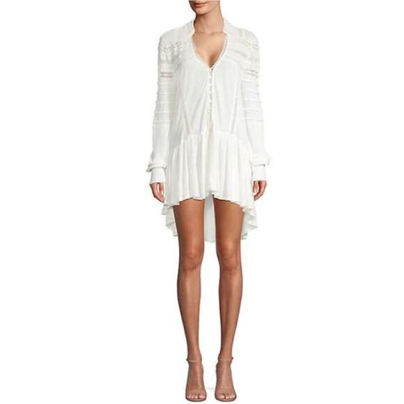 Free People Set to Stun Tunic Top Small White Lace Cotton Linen Cottage Boho - Picture 15 of 15